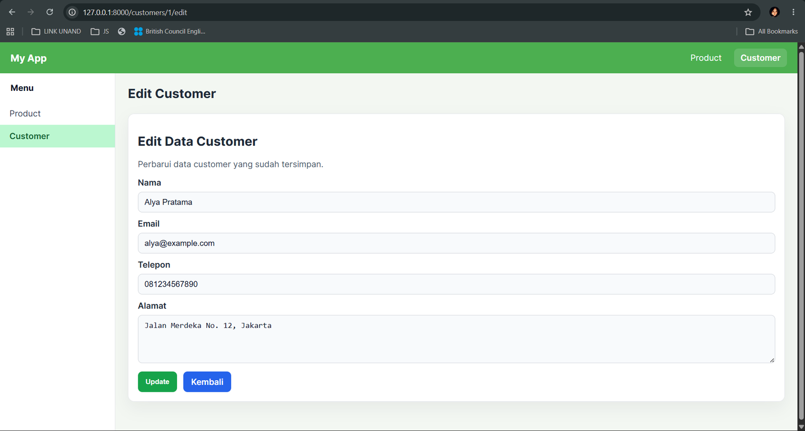 Screenshot edit Customer