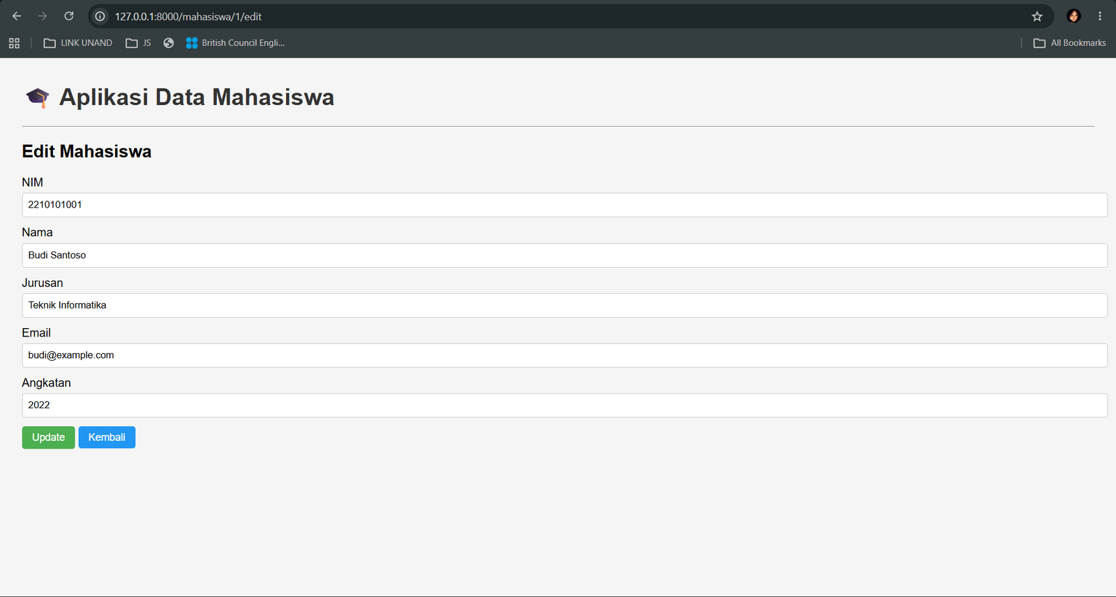Screenshot halaman Mahasiswa