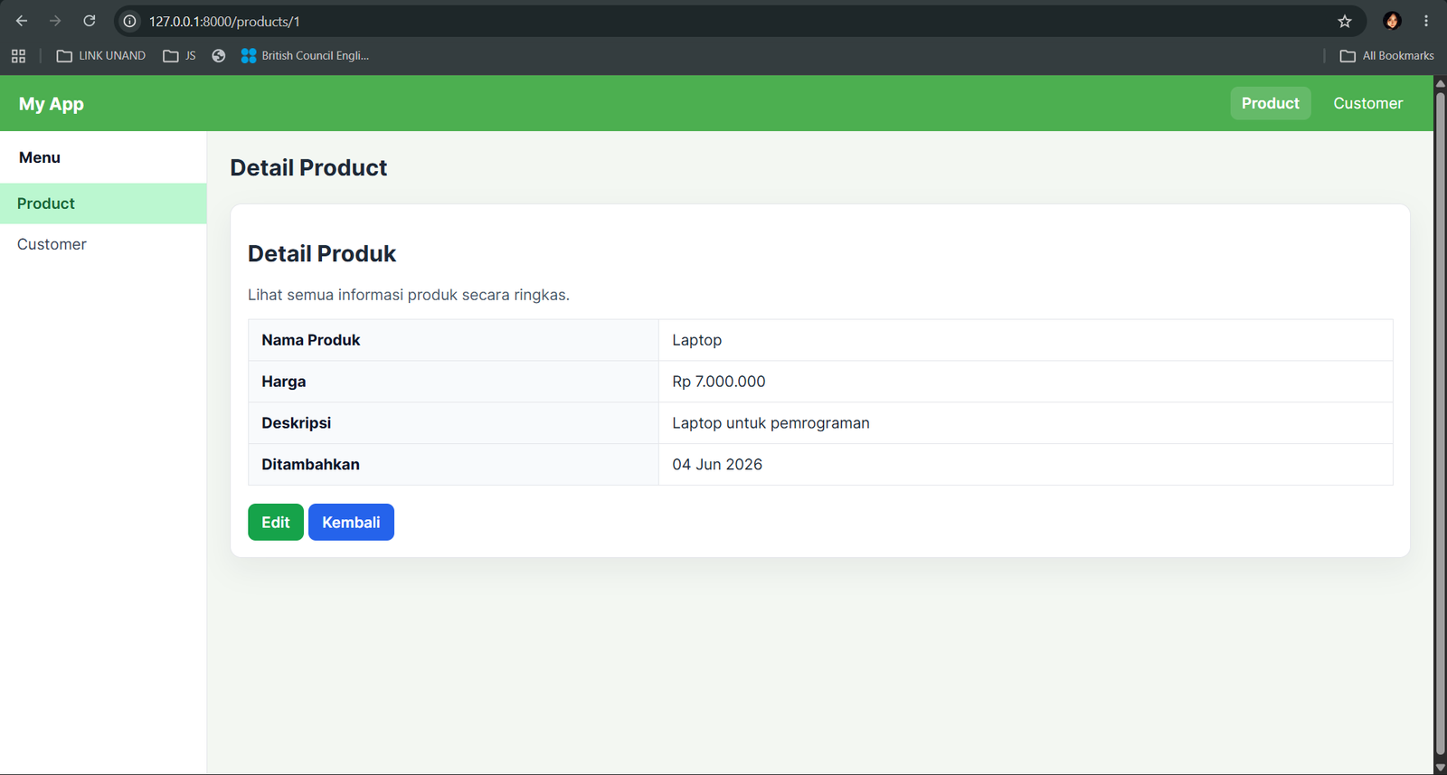 Screenshot detail Product