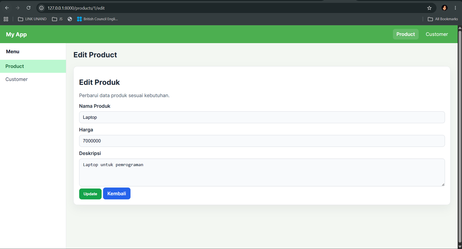 Screenshot edit Product