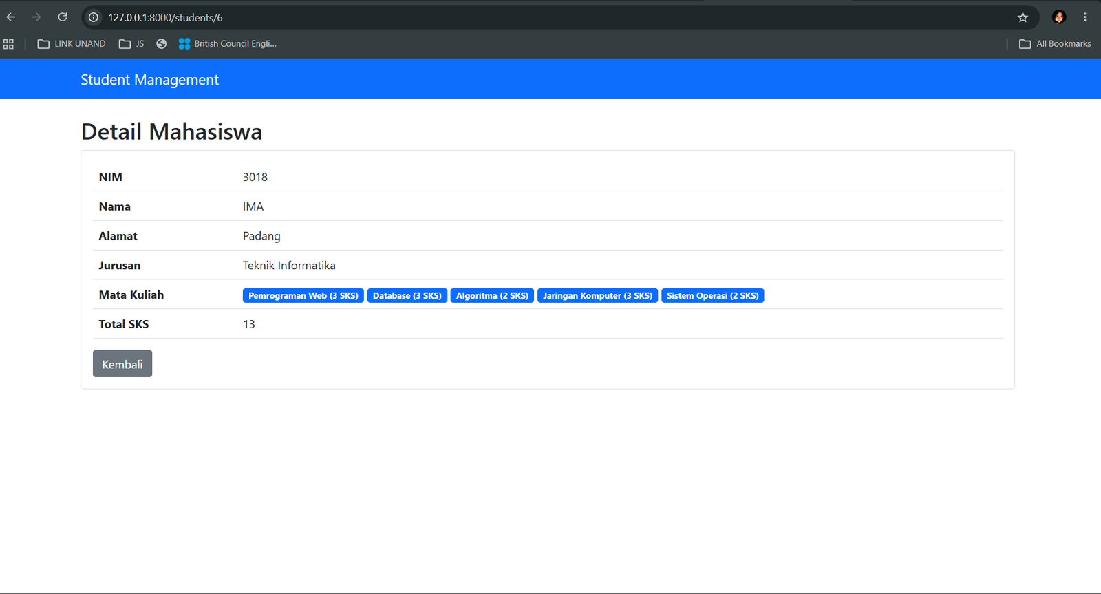 Screenshot halaman Students Show